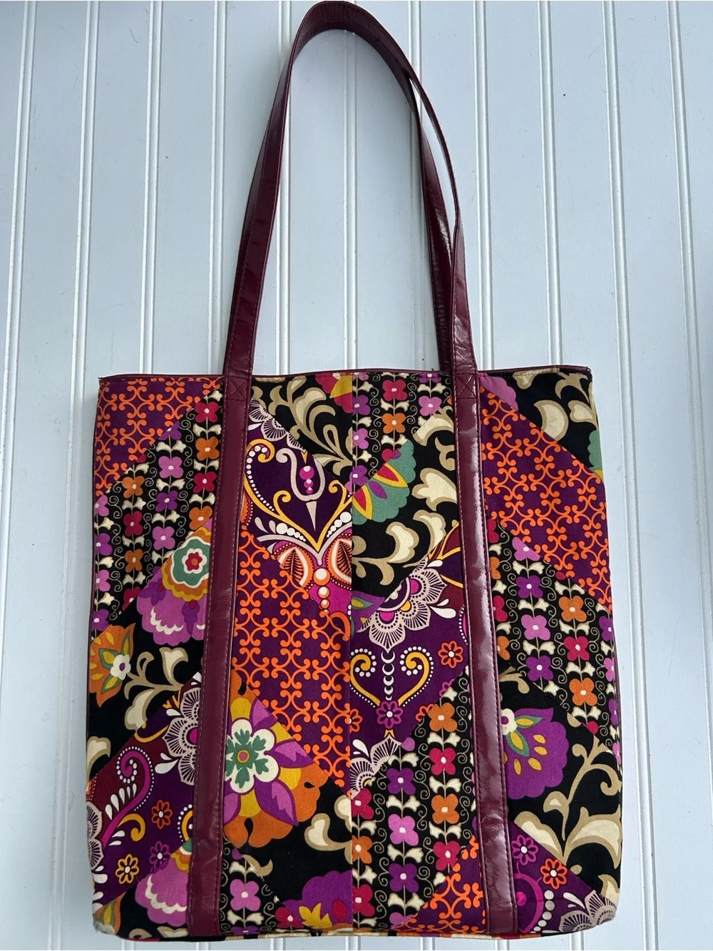 Vera Bradley Bag Suzani Floral Patchwork Purse Tote Bag Plum